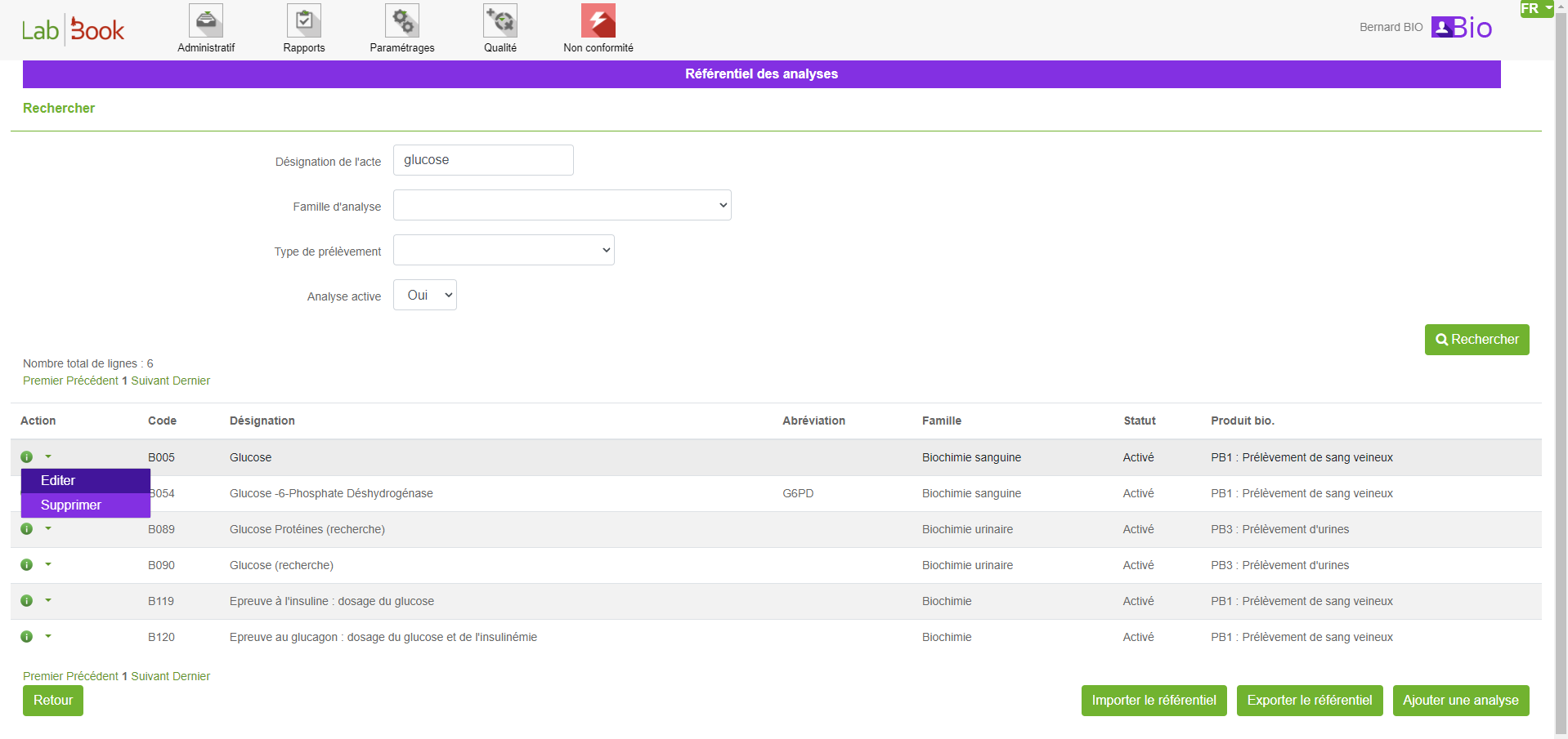 Listing du referentiel
