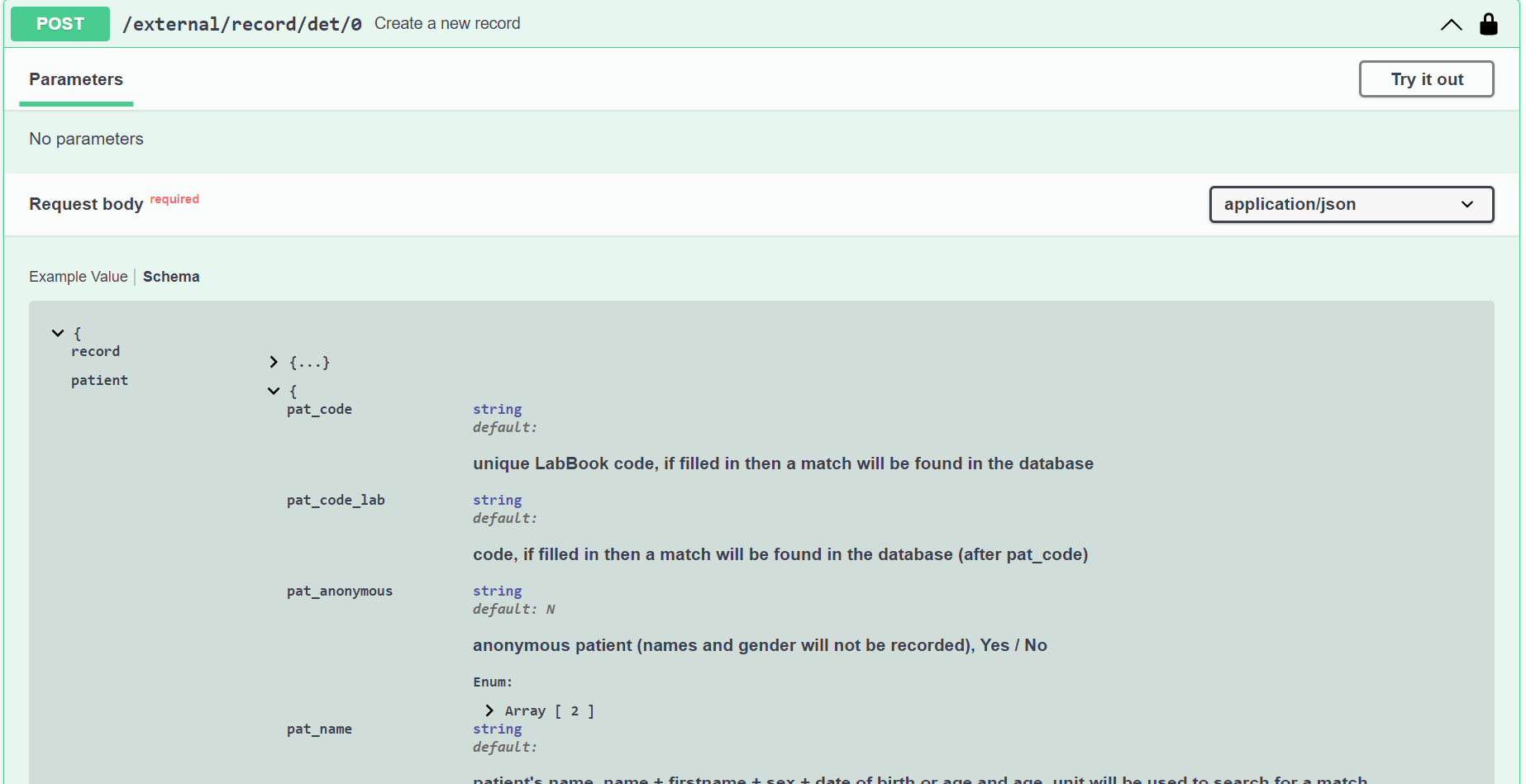 Documentation API record schema