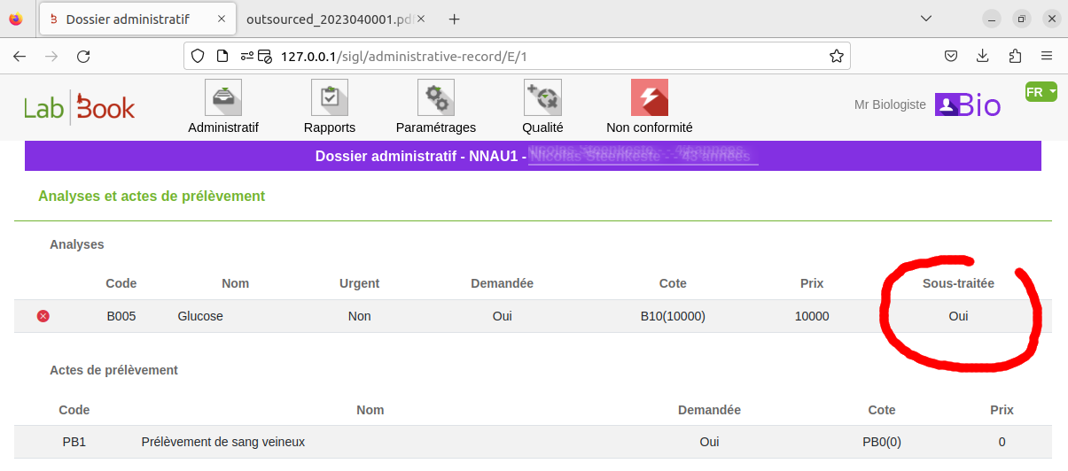 Sous-traitée dans LabBook