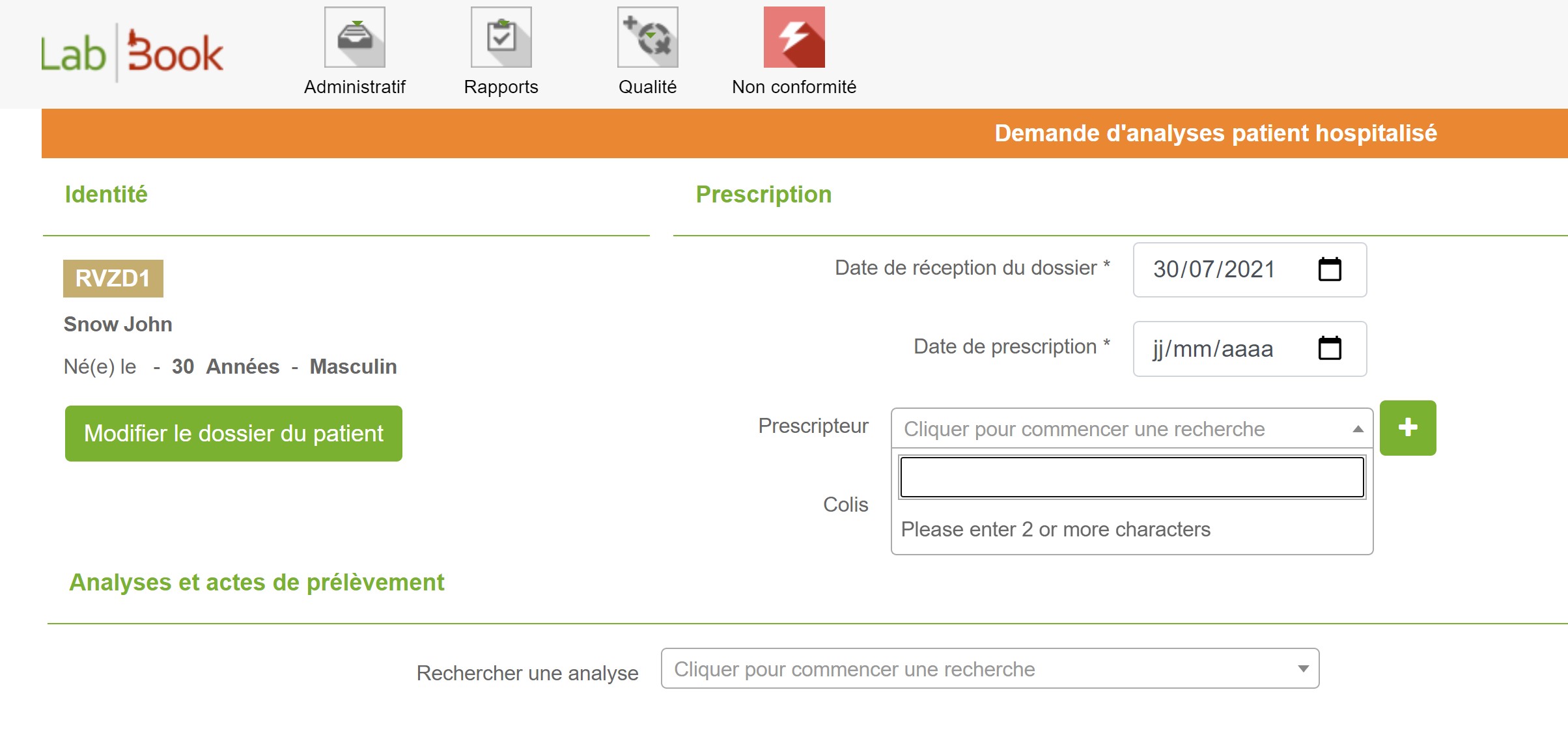Demande analyse prescripteur