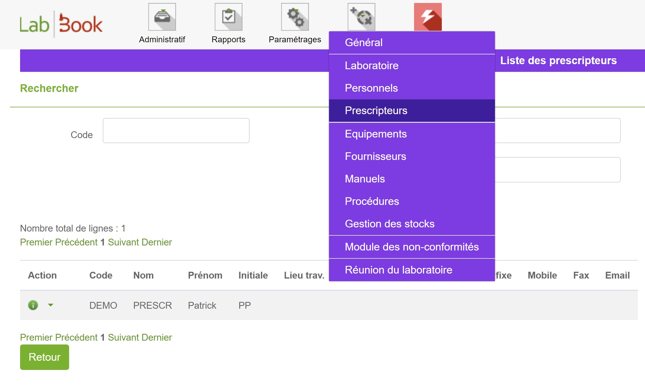 Interface qualité prescripteur